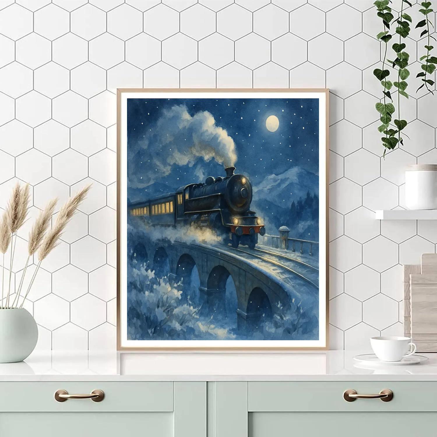 Winter Train Crossing The Starlit Valley Paint by numbers kits
