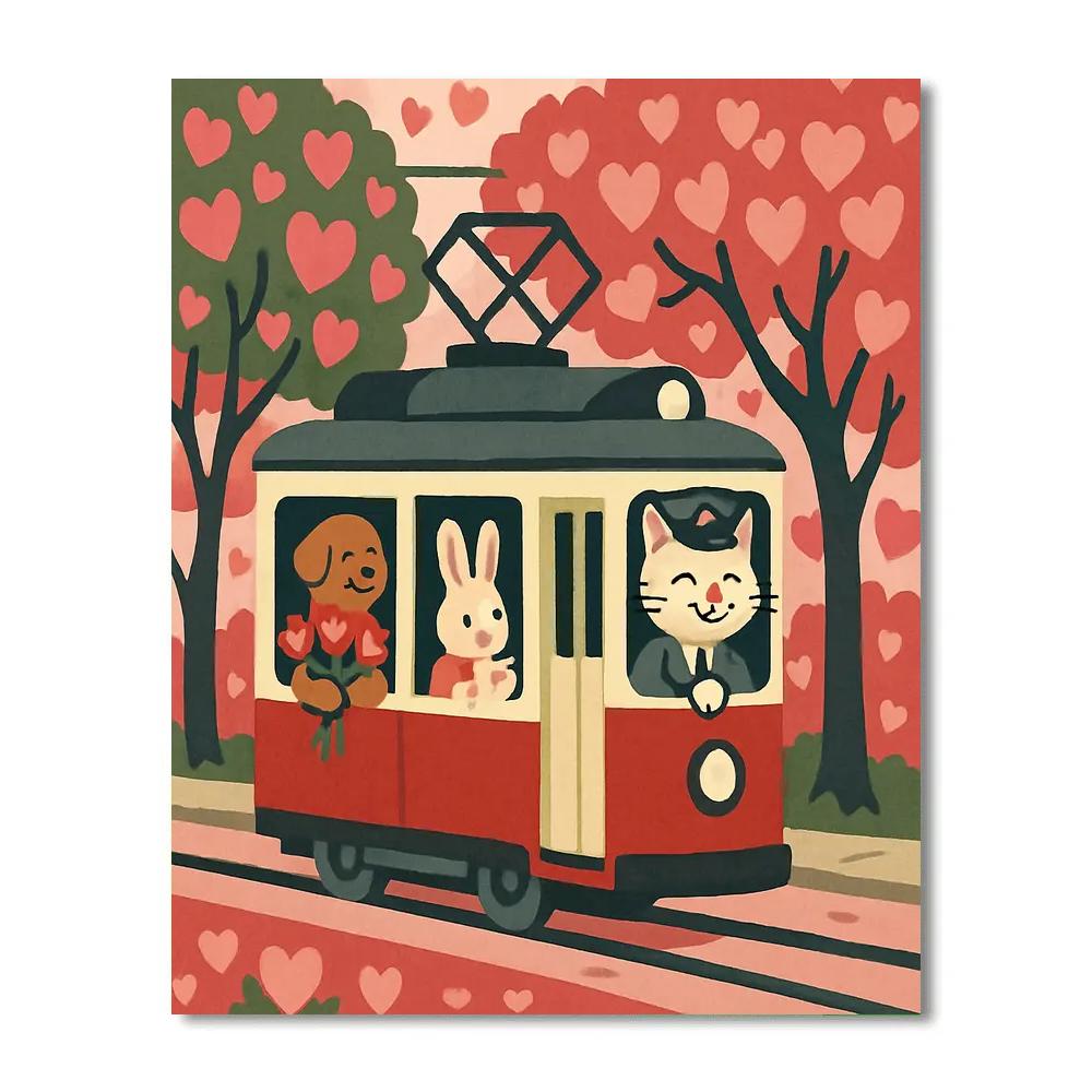 City Tram Valentines Day Blossom Route Paint by numbers kits