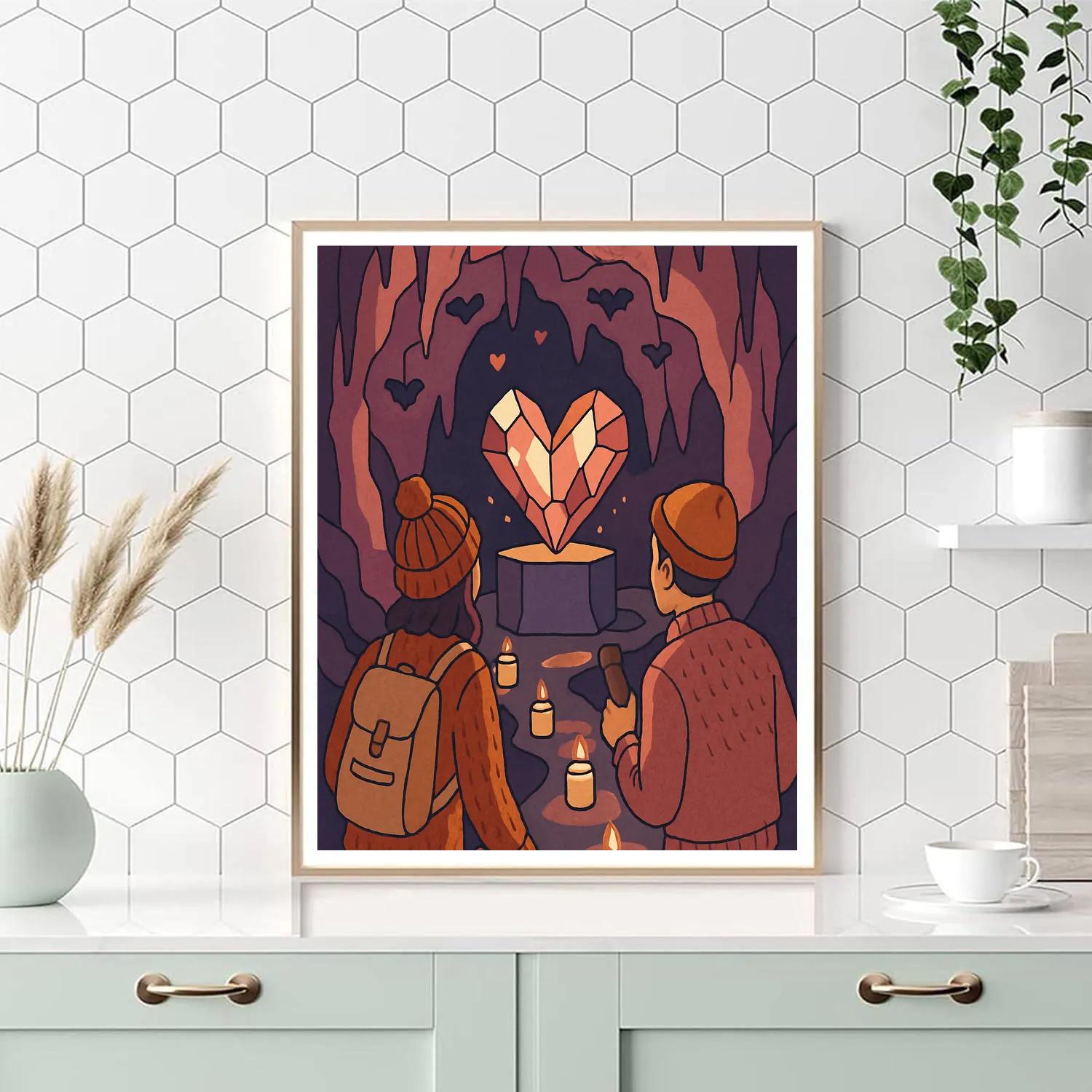 Valentines Day Candlelit Cave Of Crystals paint by number