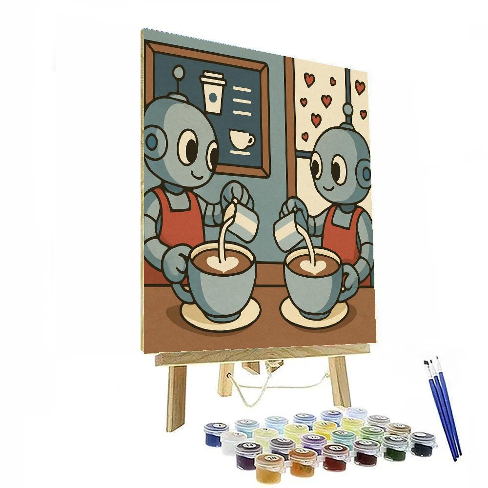 Robot Café Valentines Day Latte Art Duel paint by color