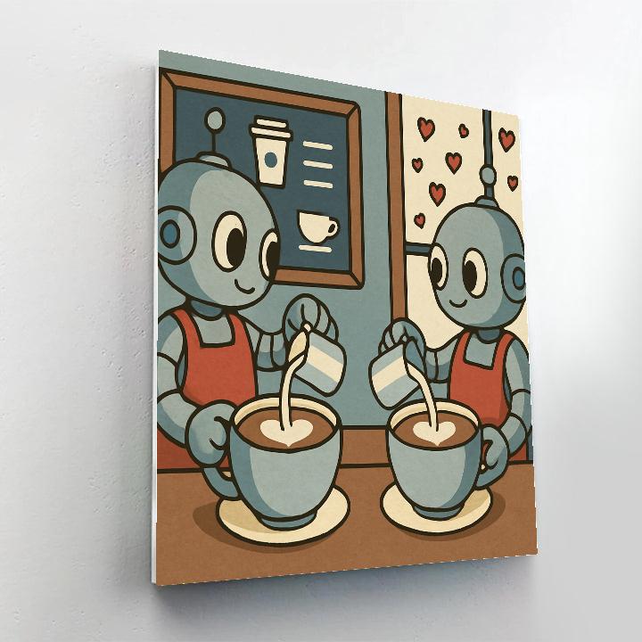 Robot Café Valentines Day Latte Art Duel paint by color