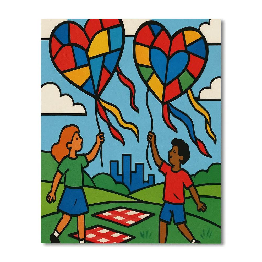 Valentines Day Stained Glass Kite Festival Paint by numbers art