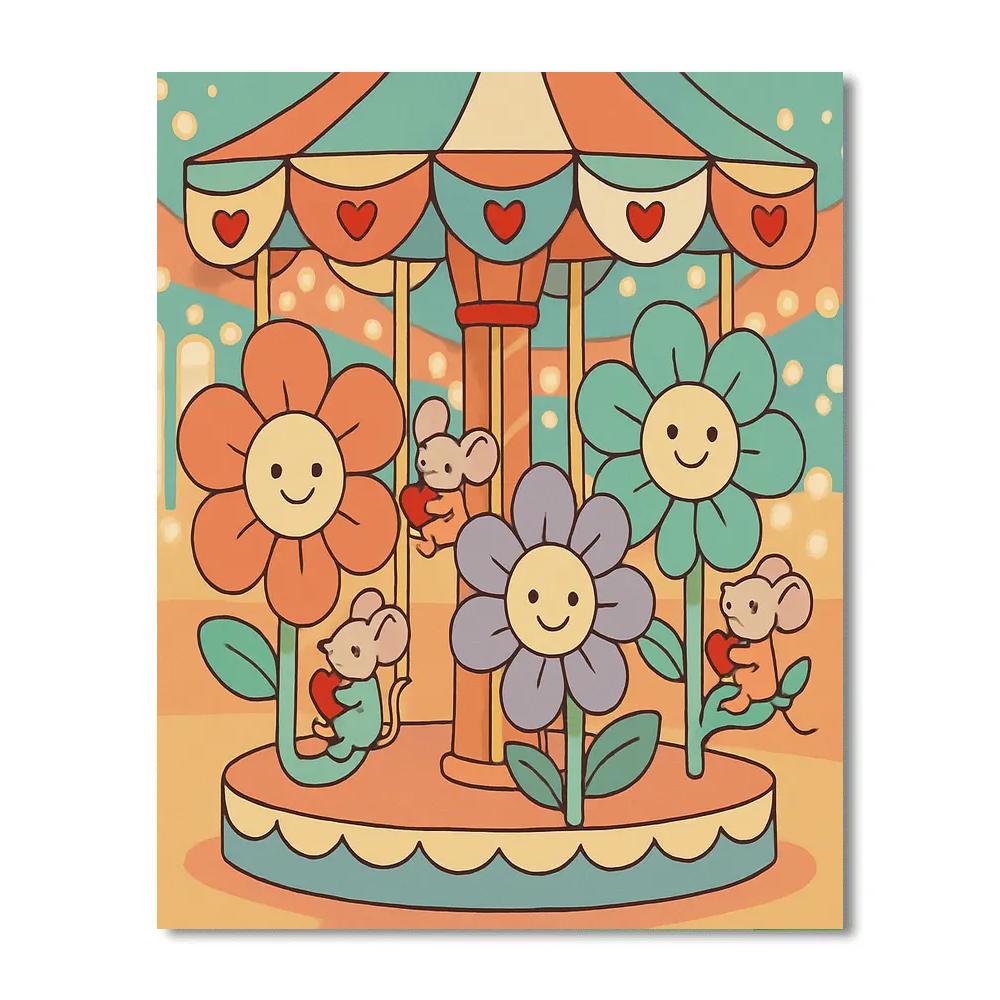 Valentines Day Carousel Of Paper Flowers Paint by numbers art