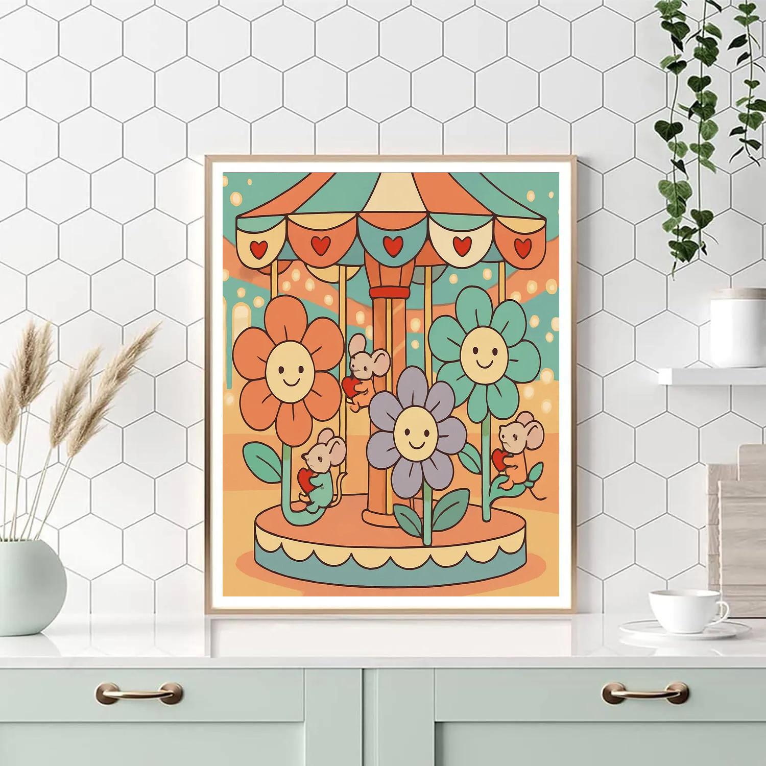 Valentines Day Carousel Of Paper Flowers Paint by numbers art