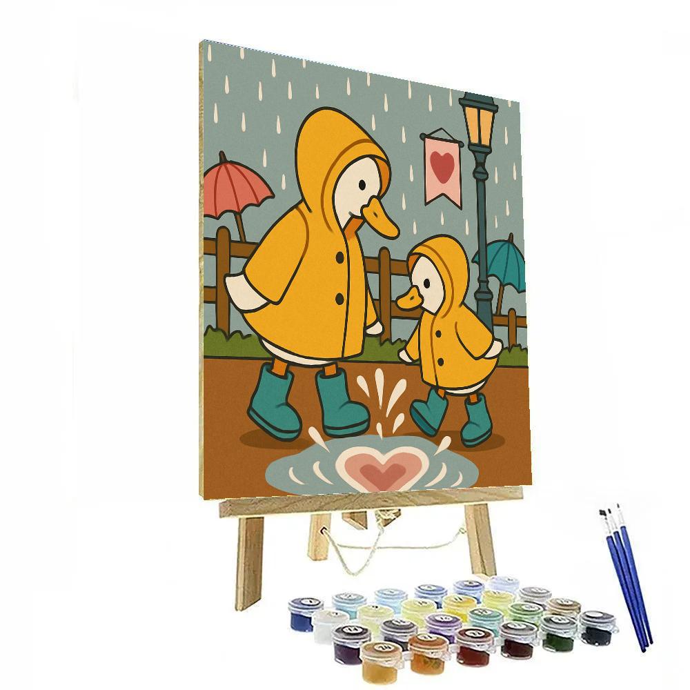 Valentines Day Raincoat Duck Couple Puddle Hearts paint by number