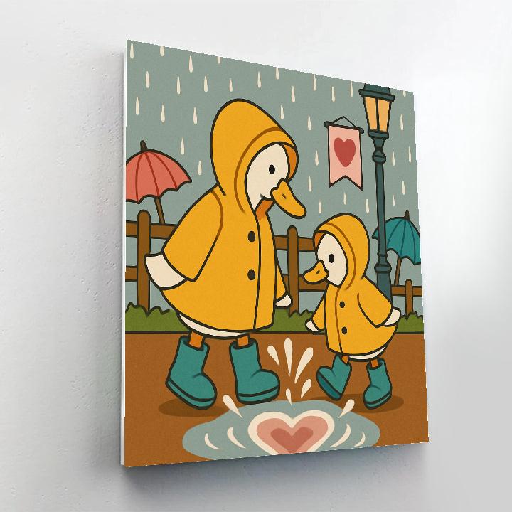 Valentines Day Raincoat Duck Couple Puddle Hearts paint by number