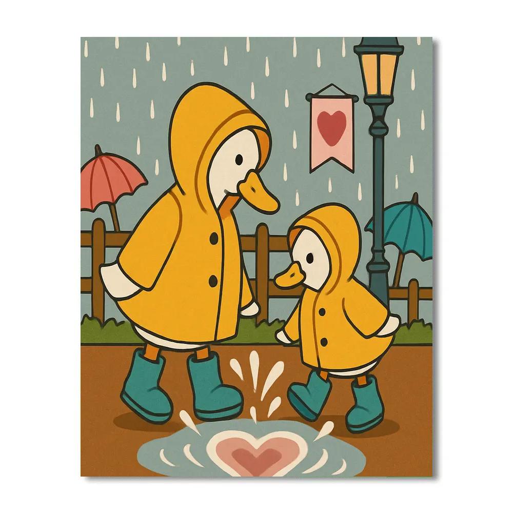 Valentines Day Raincoat Duck Couple Puddle Hearts paint by number