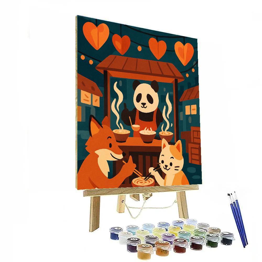 Valentines Day Night Market Paper Lantern Soup Painting by numbers kit