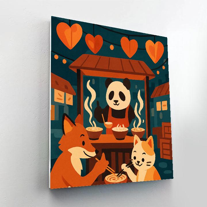 Valentines Day Night Market Paper Lantern Soup Painting by numbers kit
