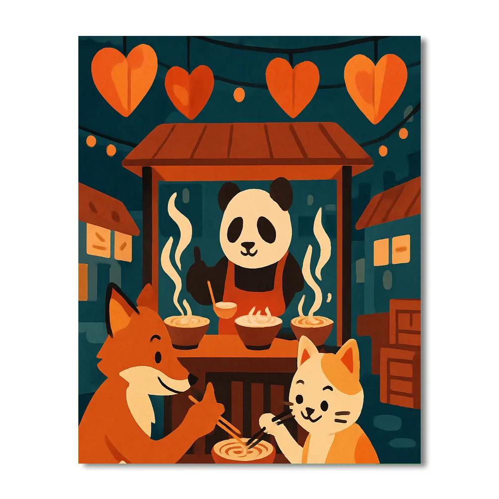 Valentines Day Night Market Paper Lantern Soup Painting by numbers kit