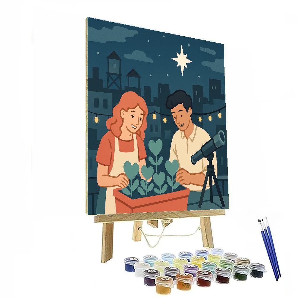 Valentines Day Rooftop Garden Telescope Wish painting number kit