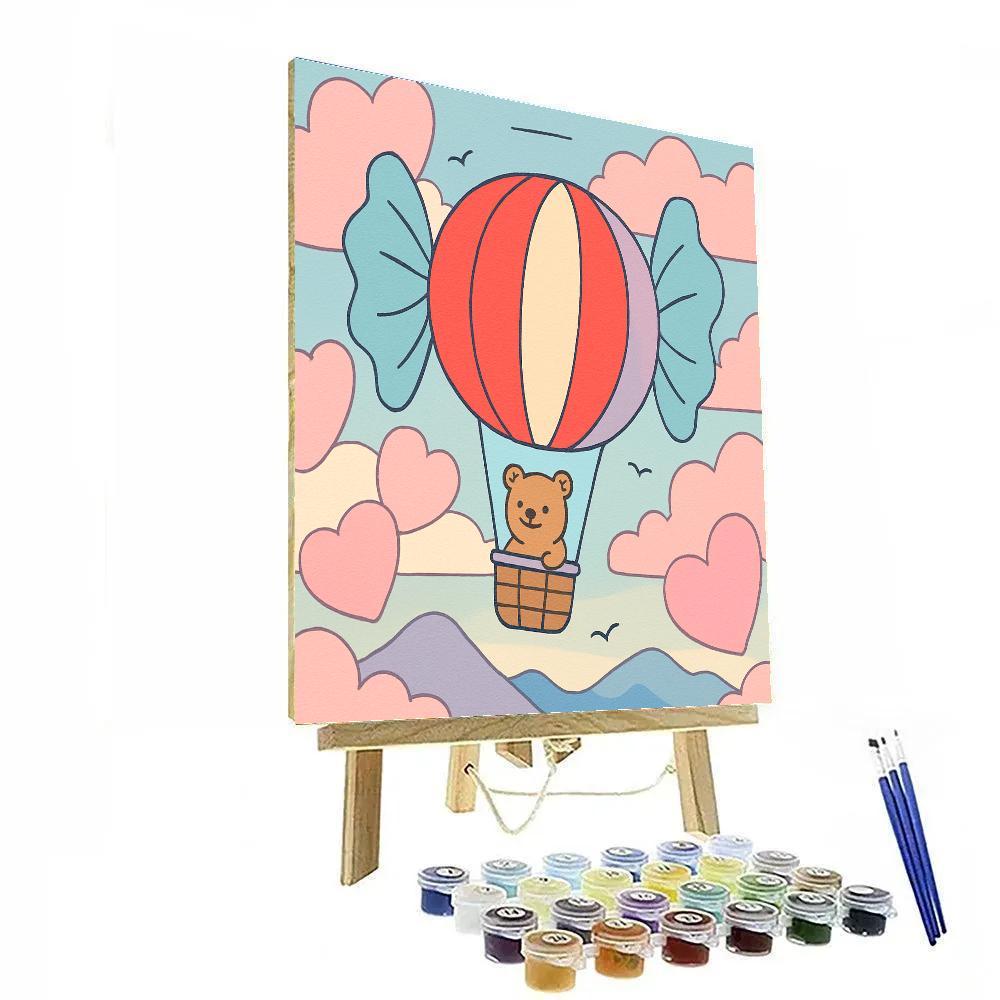 Valentines Day Hot Air Balloon Candy Cloud paint by numbers