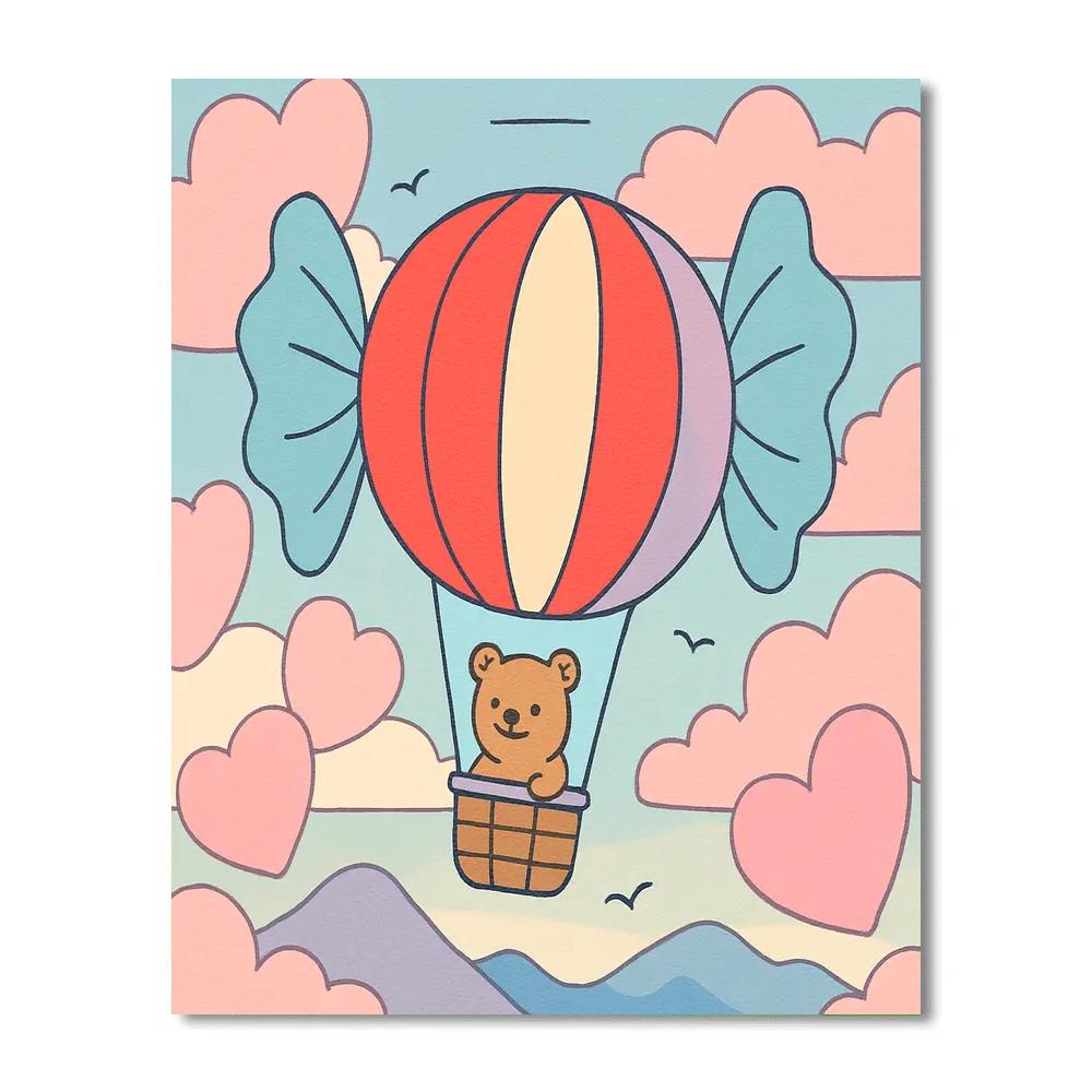 Valentines Day Hot Air Balloon Candy Cloud paint by numbers