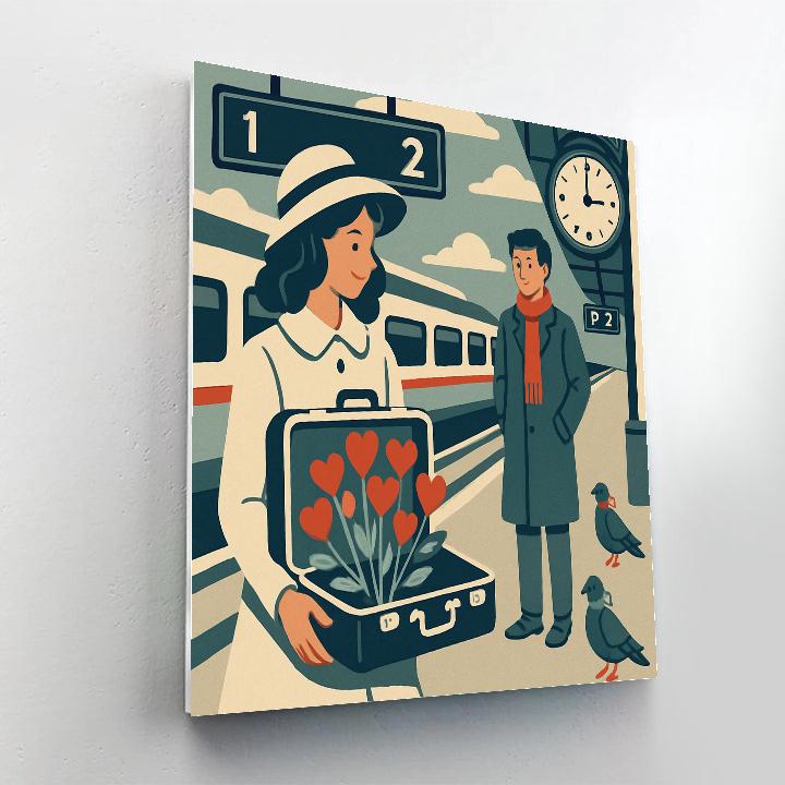 Valentines Day Train Station Suitcase Bouquet Painting by numbers kit