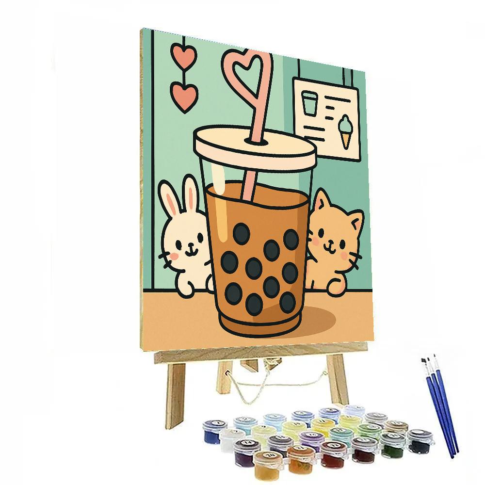 Valentines Day Bubble Tea Heart Straw painting number kit