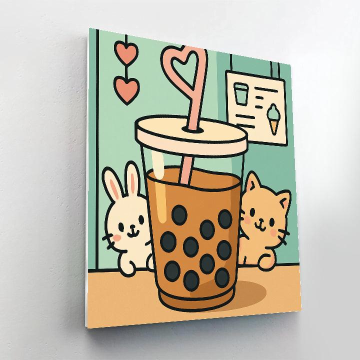 Valentines Day Bubble Tea Heart Straw painting number kit