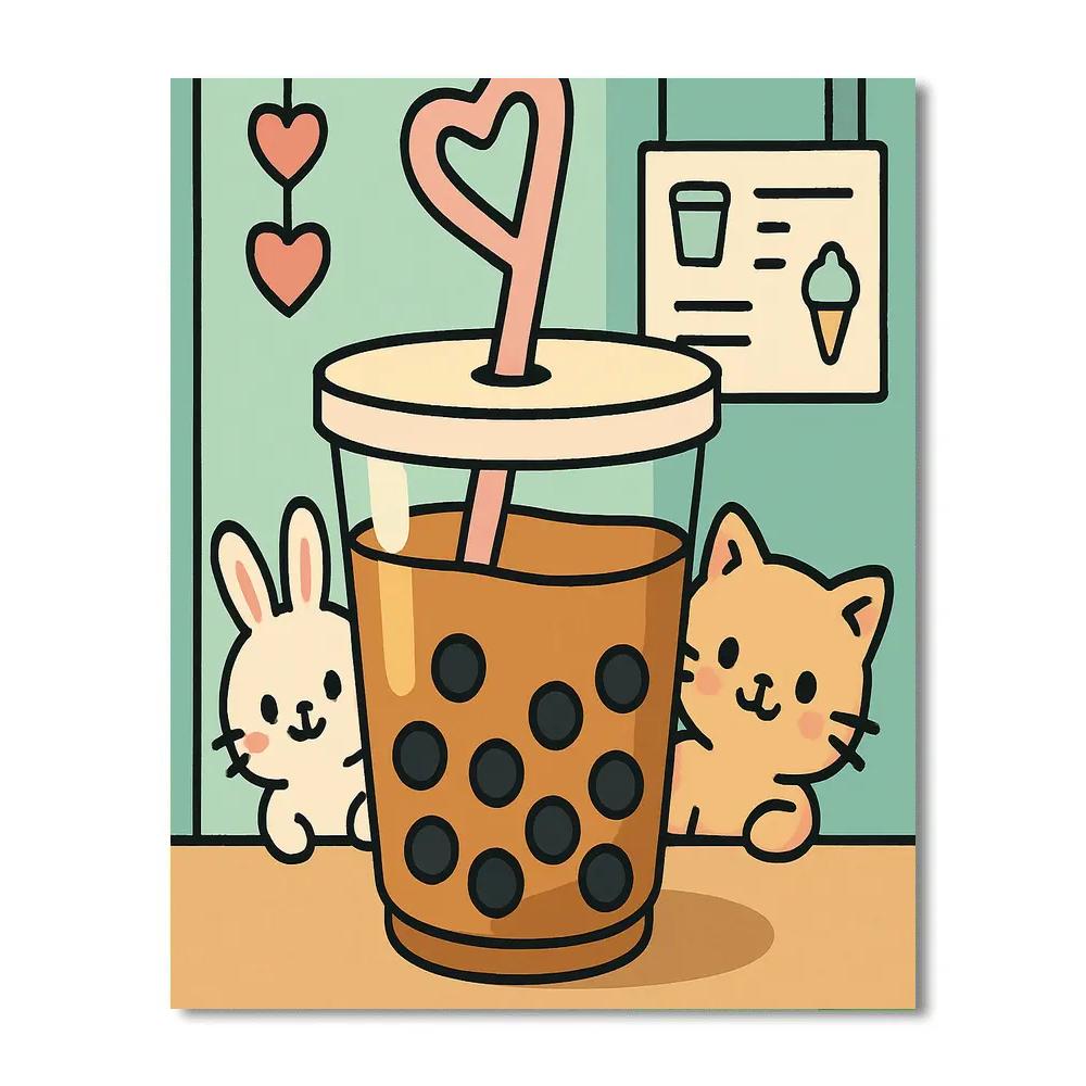Valentines Day Bubble Tea Heart Straw painting number kit