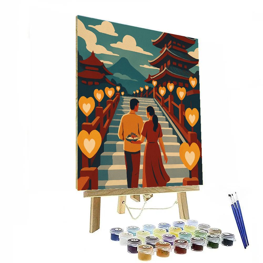 Valentines Day Lantern Lit Temple Stairs Numbered painting kits