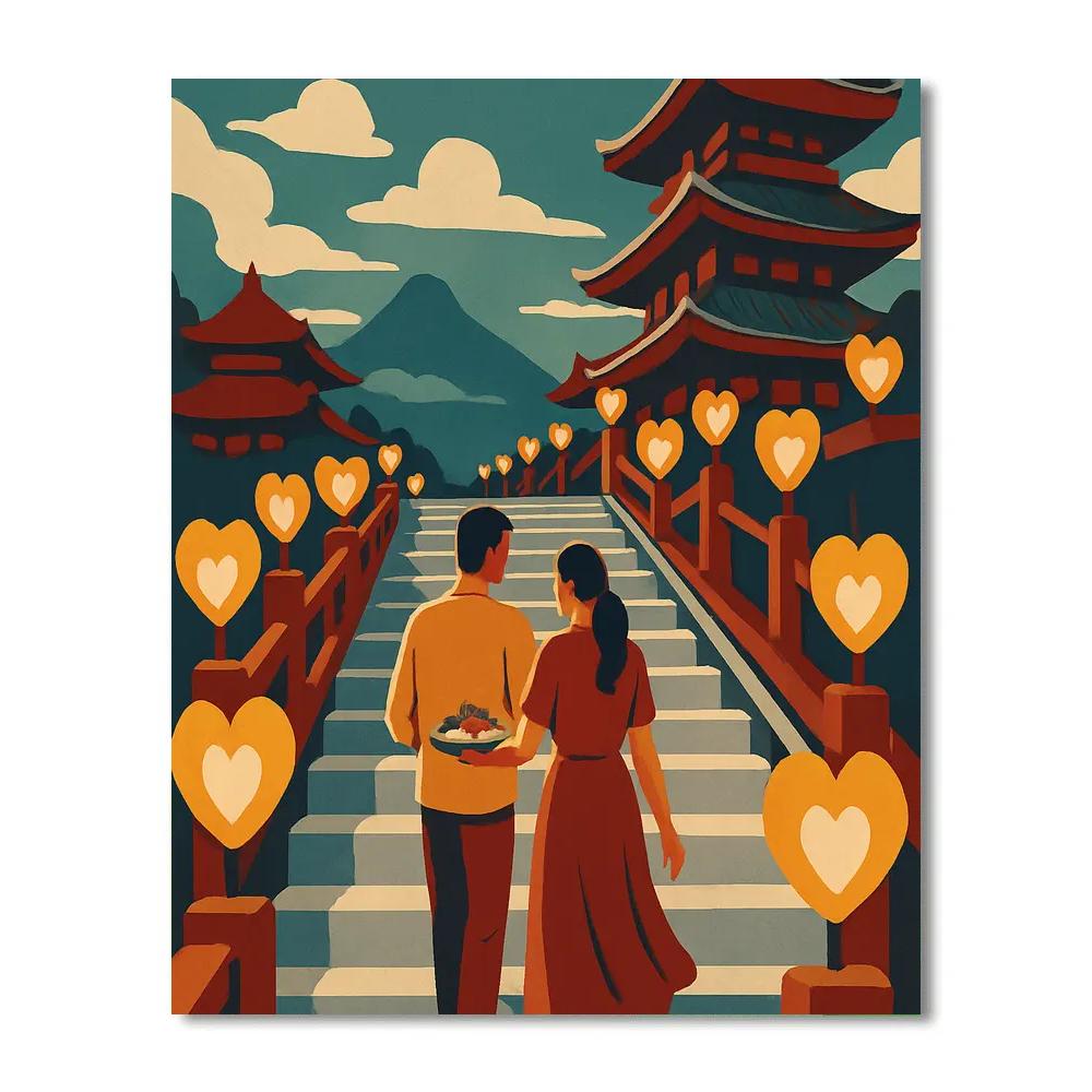 Valentines Day Lantern Lit Temple Stairs Numbered painting kits