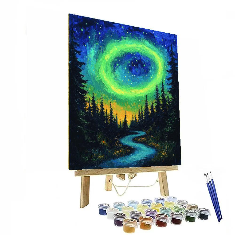 Van Gogh Inspired Aurora Over Pine Forest painting number kit
