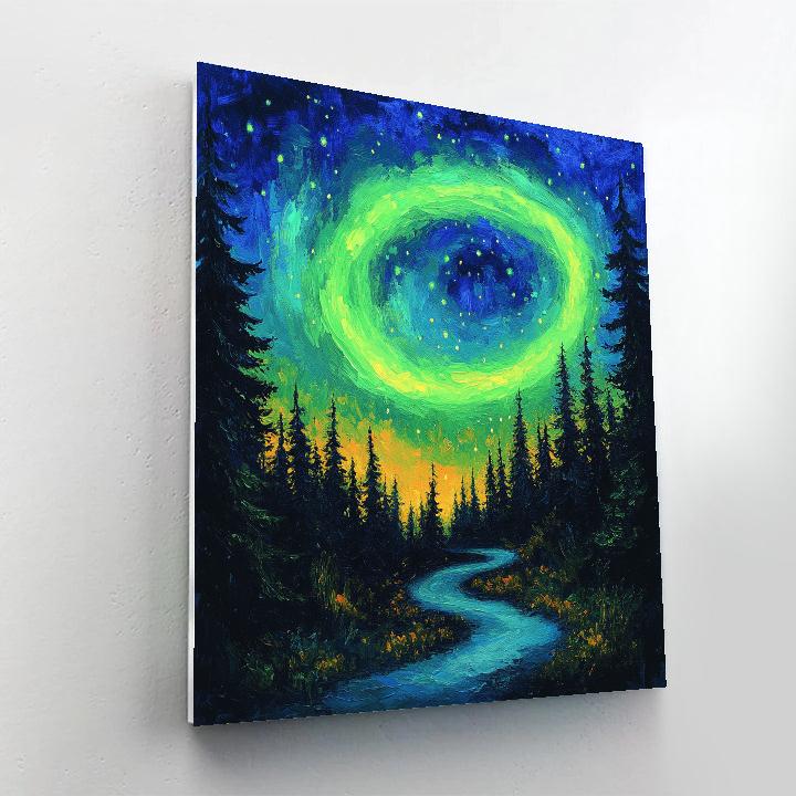 Van Gogh Inspired Aurora Over Pine Forest painting number kit