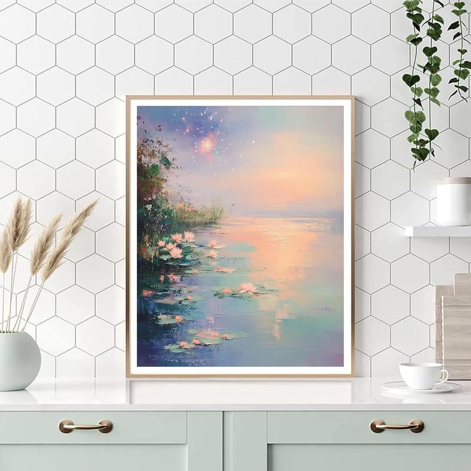 Claude Monet Inspired Water Lilies With Reflected Nebula painting number kit