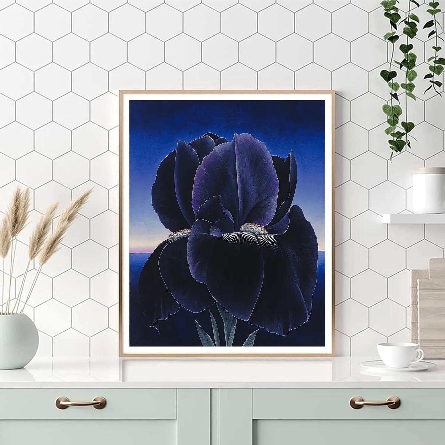 Georgia O’Keeffe Inspired Black Iris And Blue Night Sky Gradient Numbered painting kits