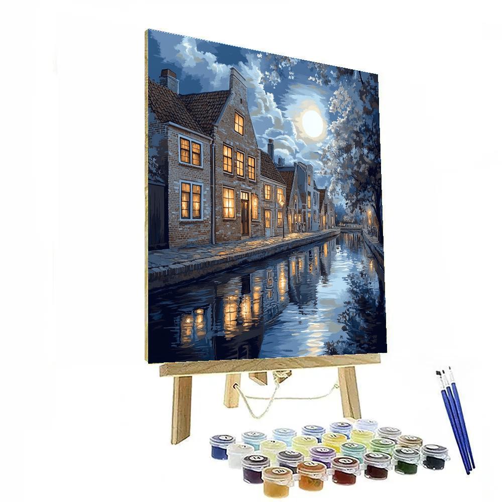 Johannes Vermeer Inspired Moonlit Delft Canal With Silent Facades paint by color