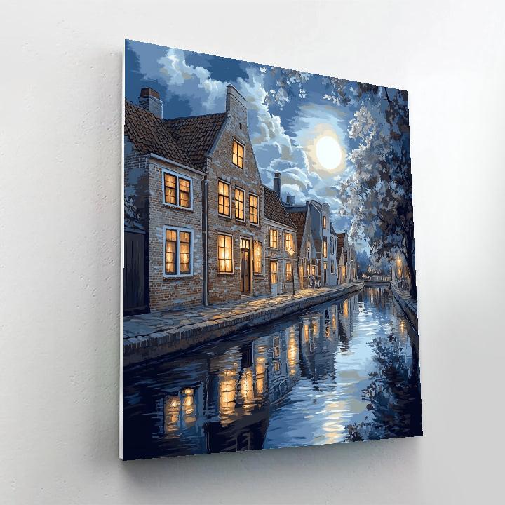 Johannes Vermeer Inspired Moonlit Delft Canal With Silent Facades paint by color