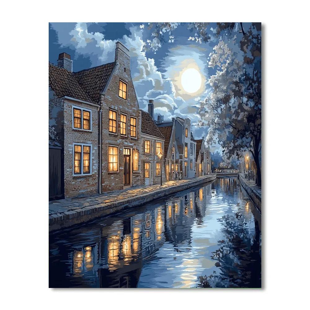 Johannes Vermeer Inspired Moonlit Delft Canal With Silent Facades paint by color