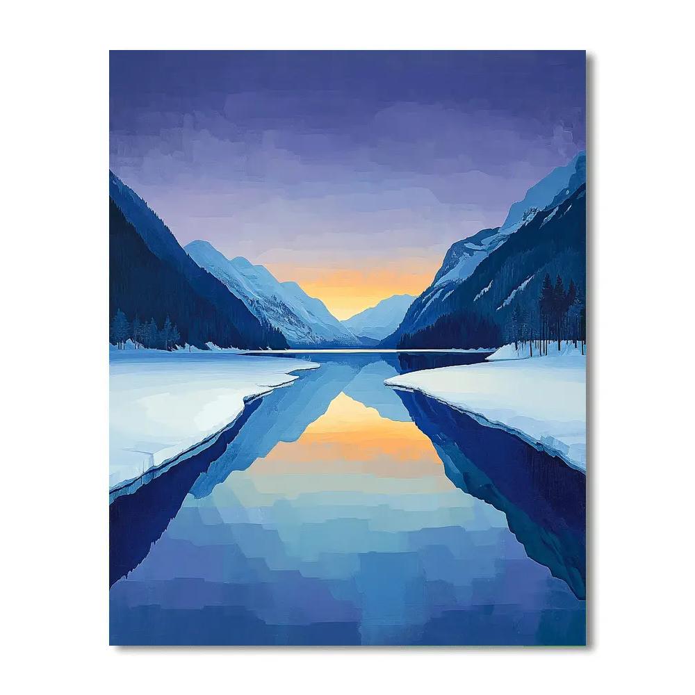 Lawren Harris Inspired Ocher Rimmed Northern Lake Of Glass DIY paint by numbers