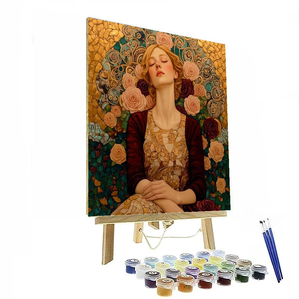 Gustav Klimt Inspired Golden Rose Garden Portrait paint by numbers