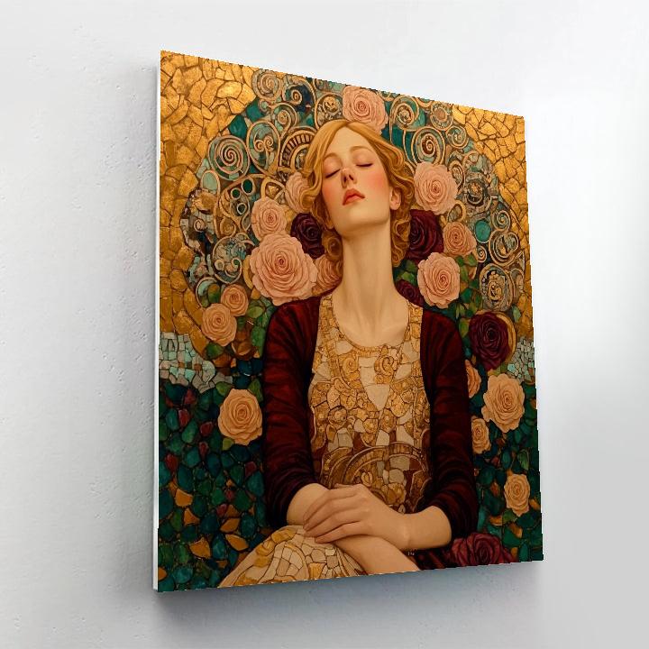 Gustav Klimt Inspired Golden Rose Garden Portrait paint by numbers