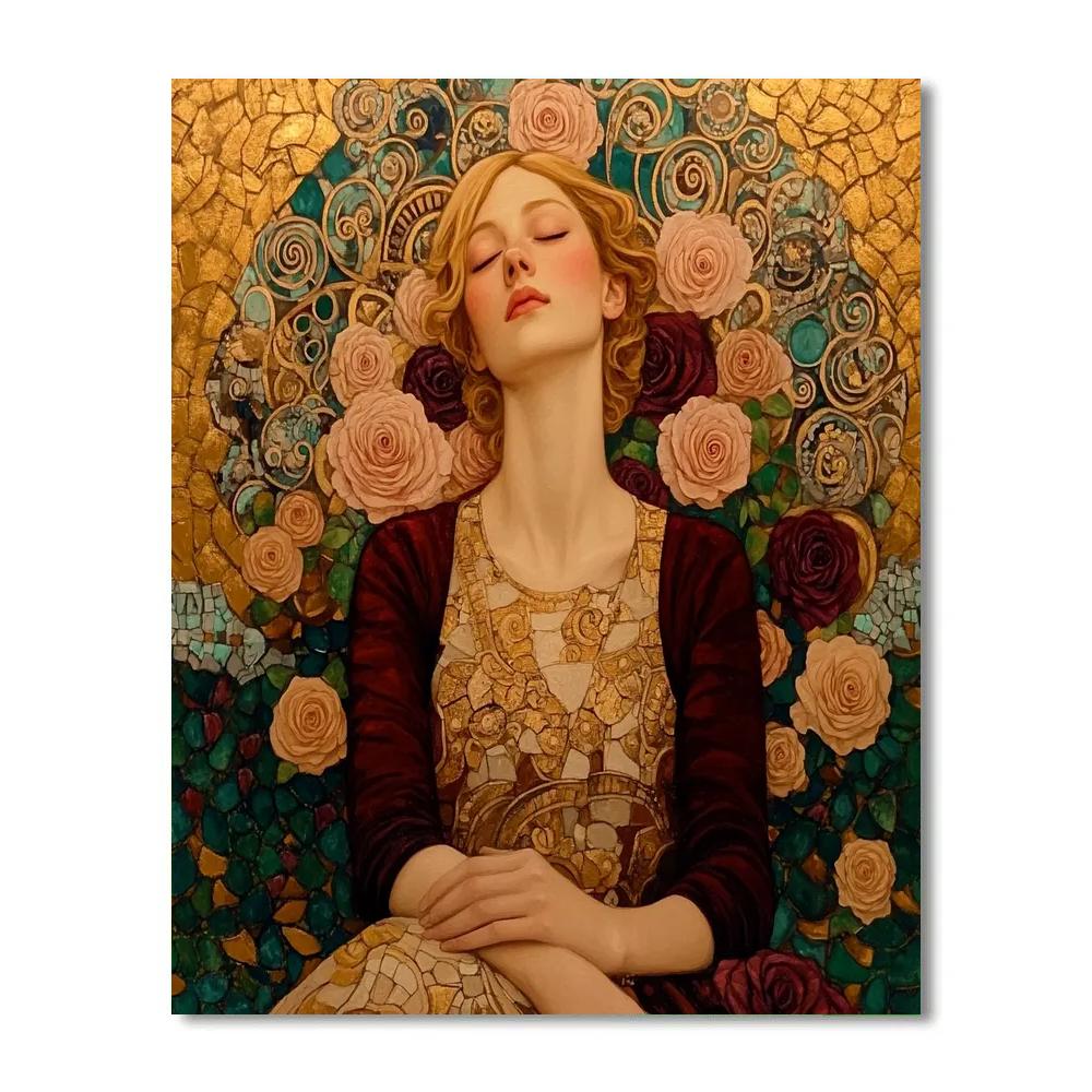 Gustav Klimt Inspired Golden Rose Garden Portrait paint by numbers