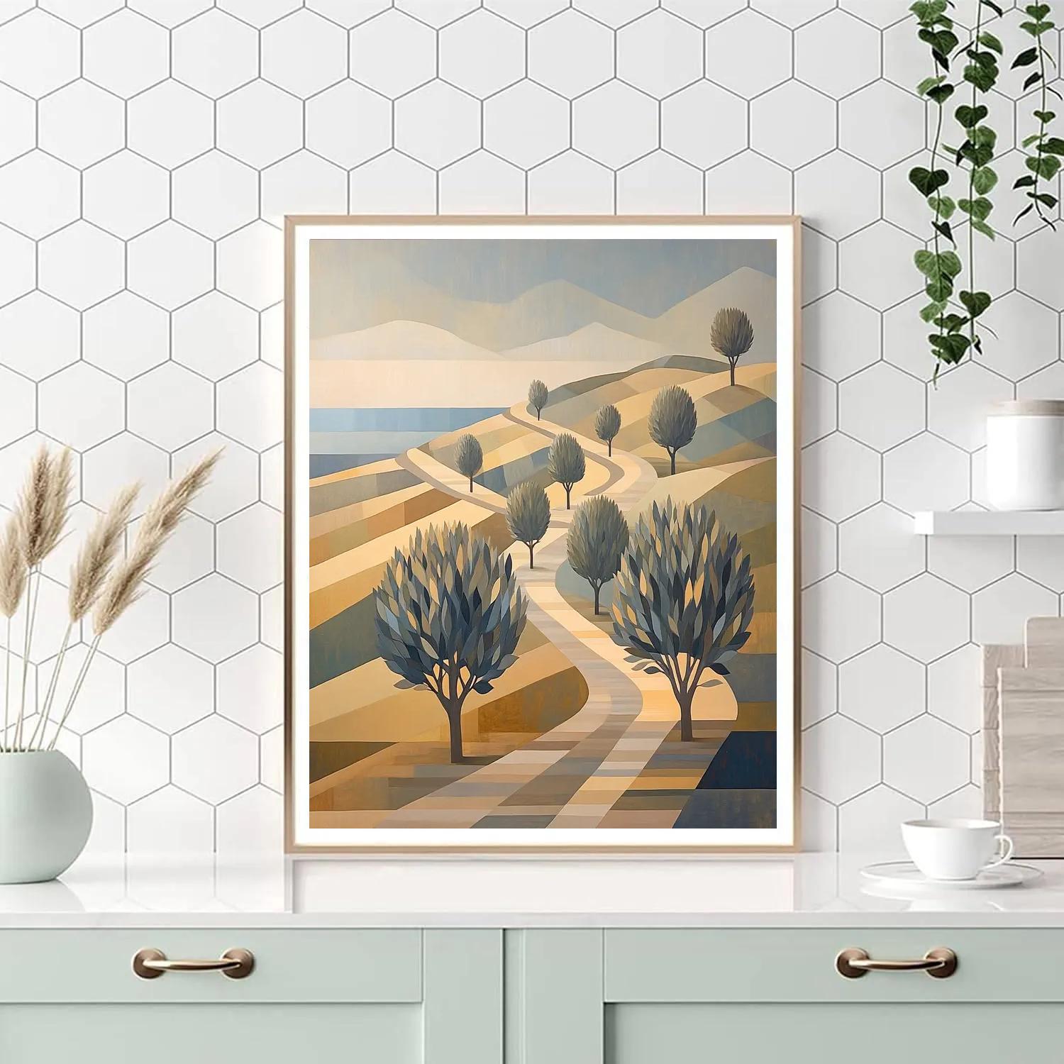 Pablo Picasso Inspired Prismatic Olive Grove Terrace paint by color