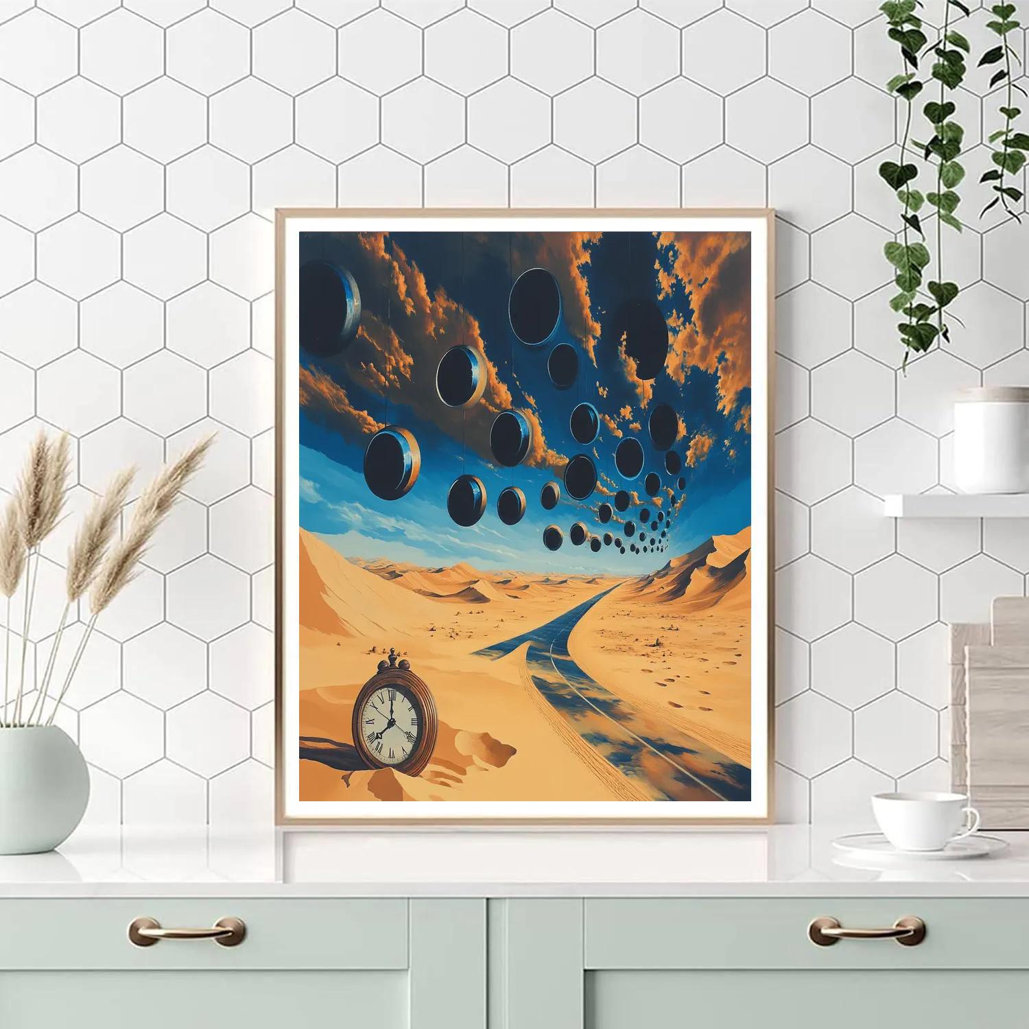 Salvador Dali Inspired Desert With Floating Eclipses Number painting