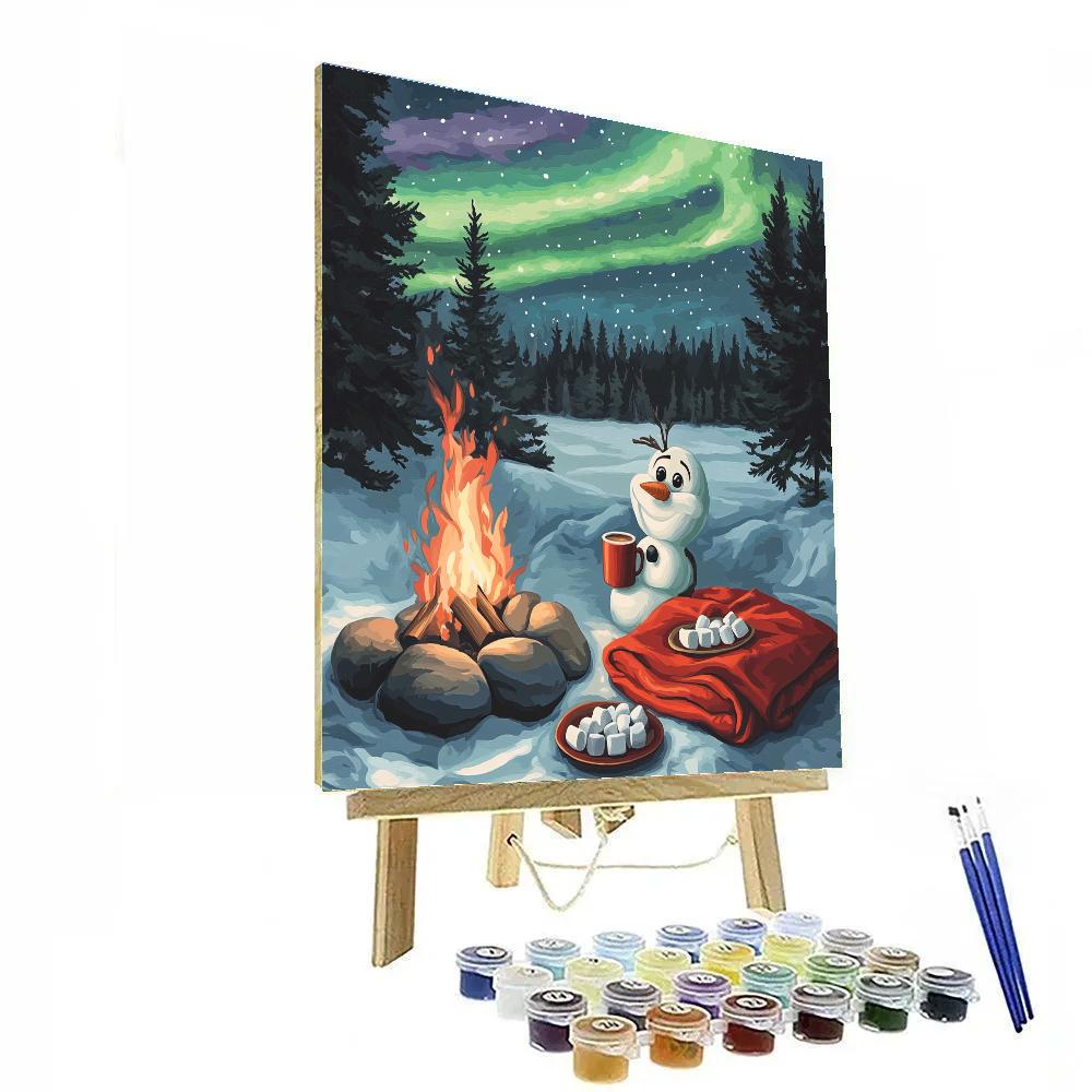 Olaf Cozy Northern Lights Campout Paint by numbers art