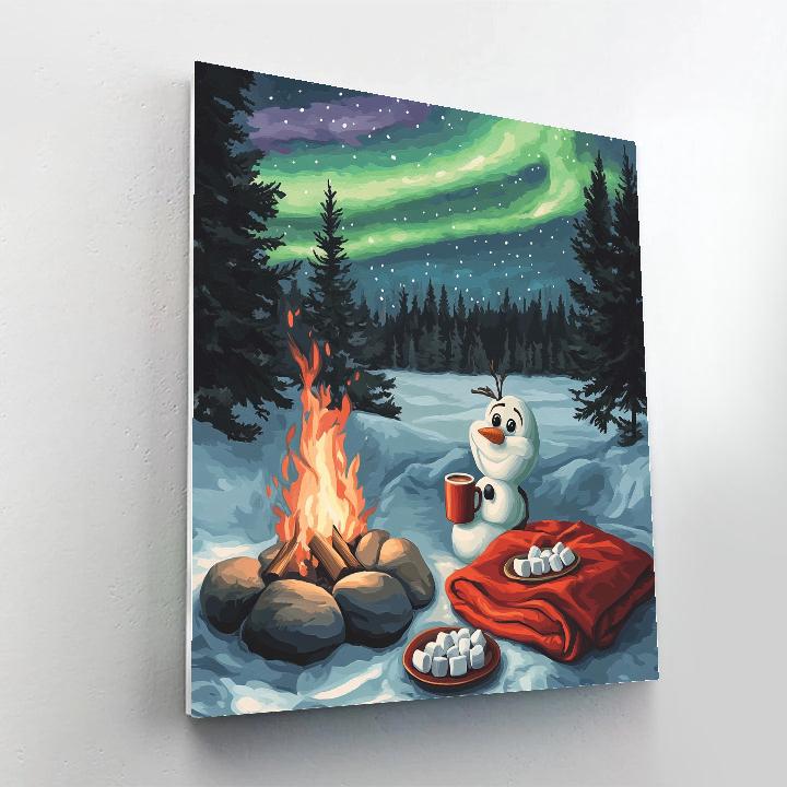 Olaf Cozy Northern Lights Campout Paint by numbers art