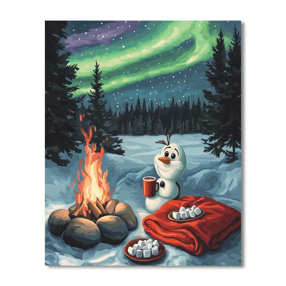 Olaf Cozy Northern Lights Campout Paint by numbers art