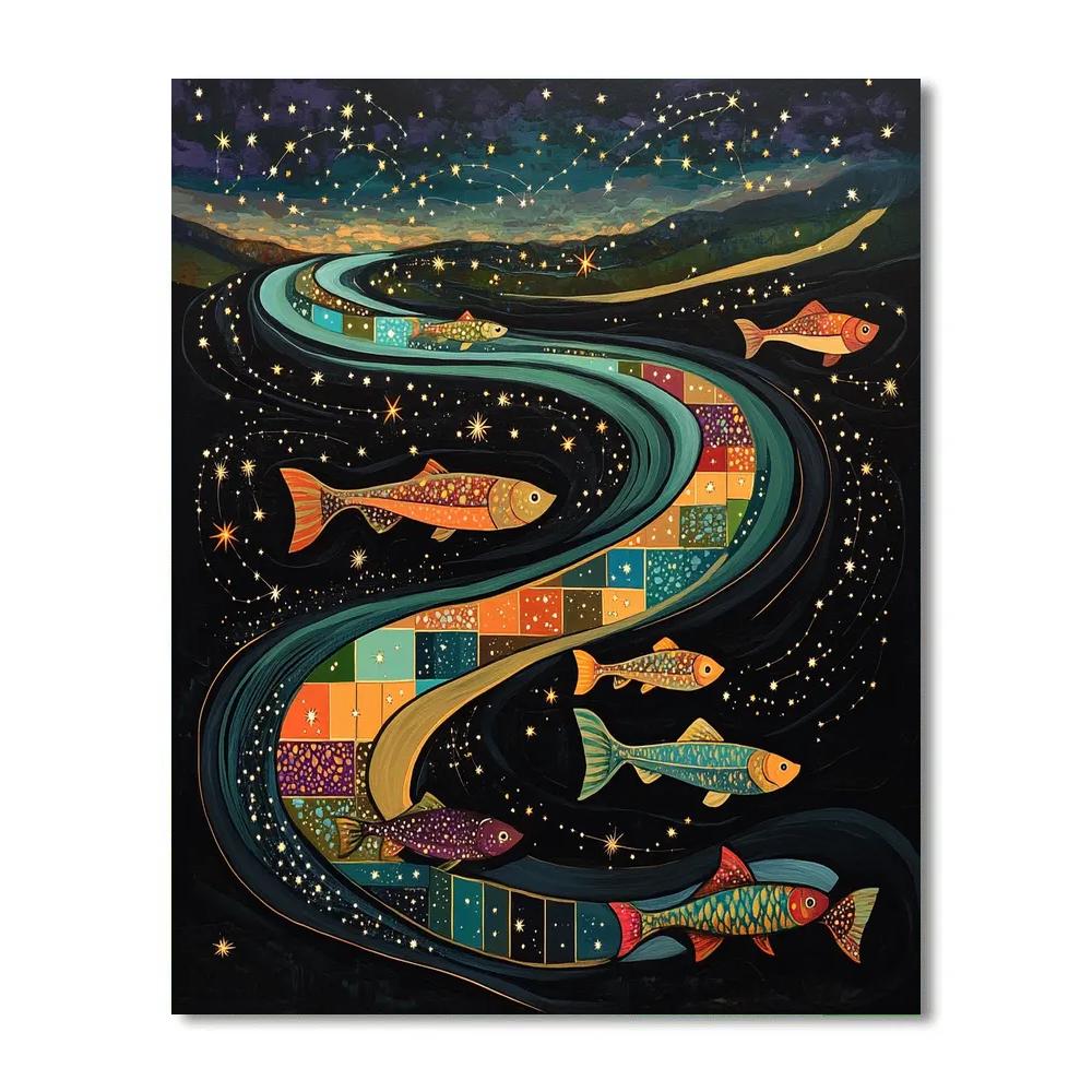 Norval Morrisseau Inspired Constellation River Of Salmon Spirits Paint by numbers art