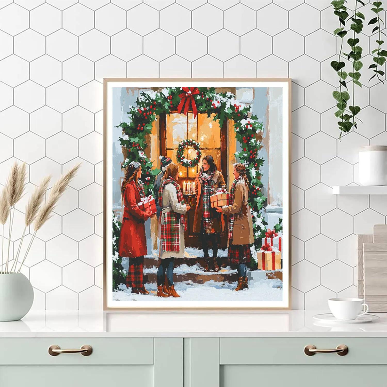 Holly Lantern Welcome paint by number