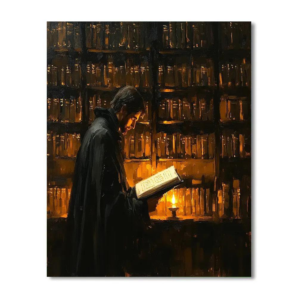 Rembrandt Inspired Candlelit Library Scholar Number painting