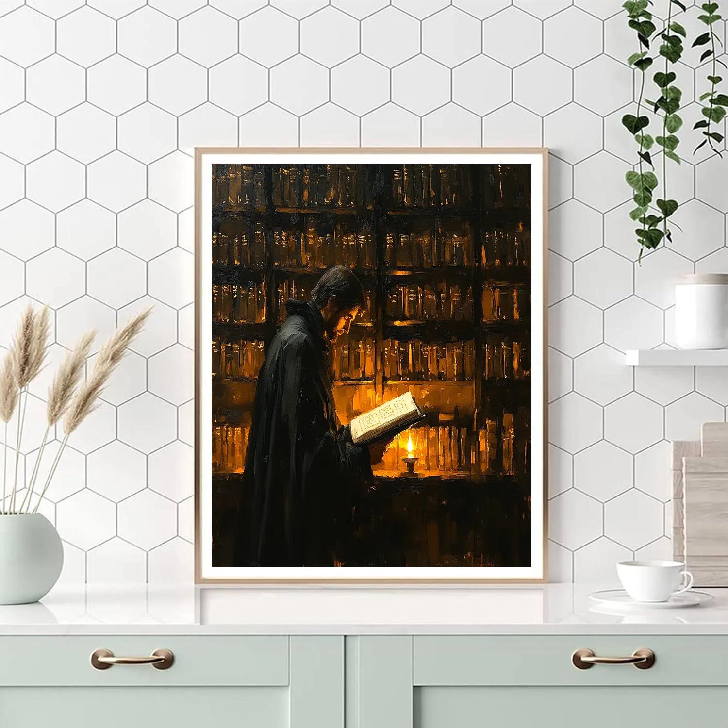 Rembrandt Inspired Candlelit Library Scholar Number painting