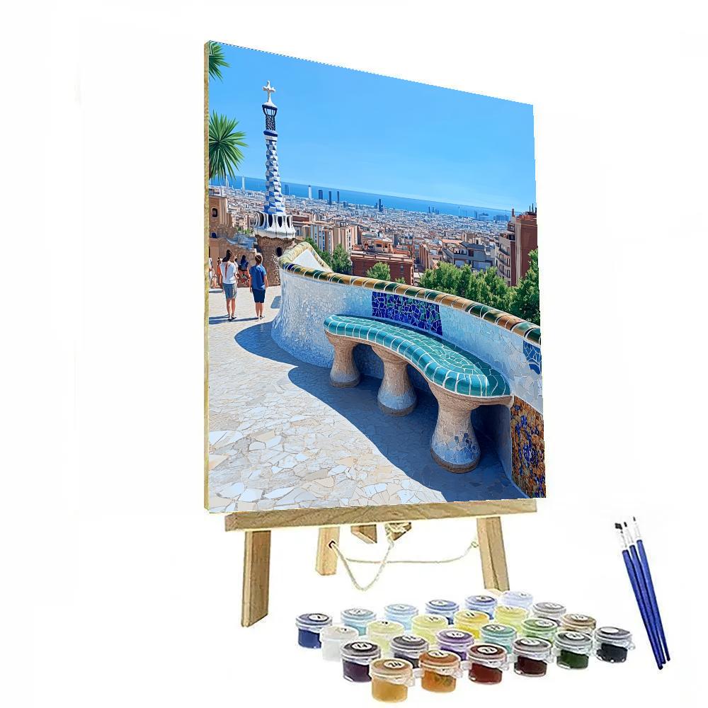 Blue City Overlook At Park Guell Barcelona Spain paint by number