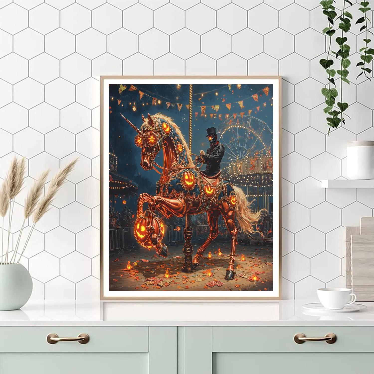 Midnight Carousel With Spooky Clockwork paint by color