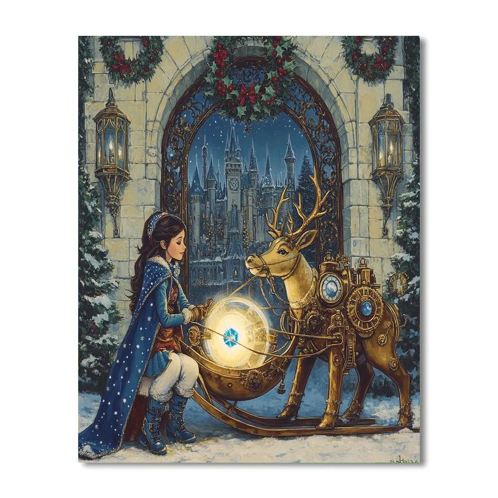 Aurora Sleigh Workshop At The Clockwork Castle Gate Numbered painting kits