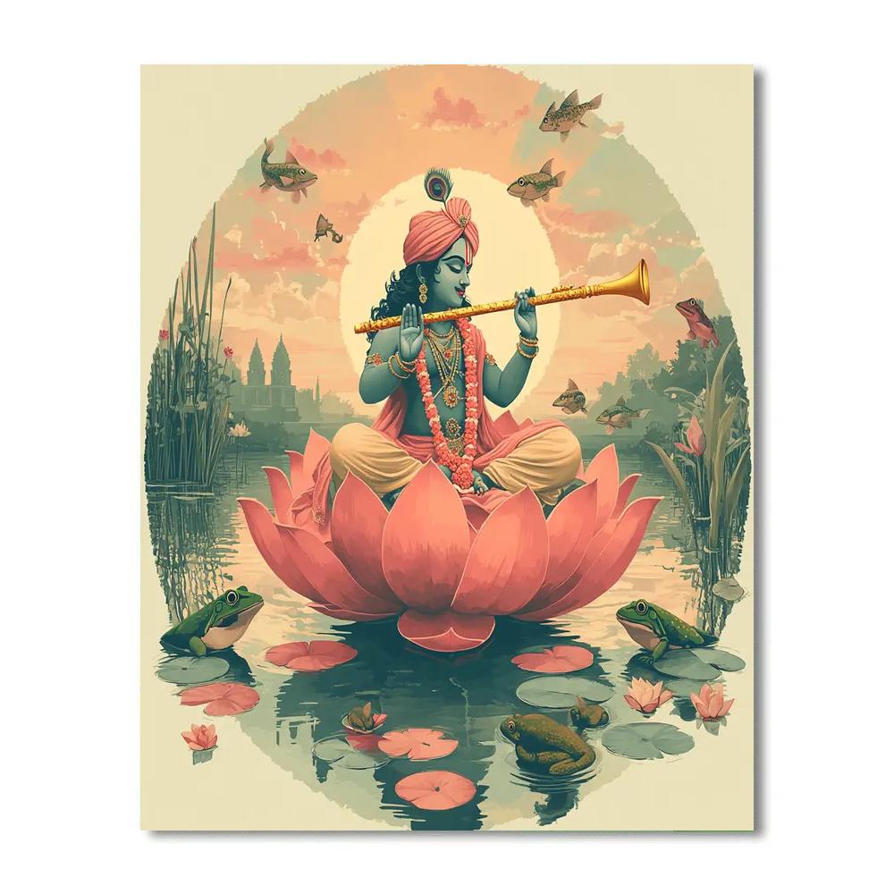 Krishna Conducting A Lotus Lake Orchestra Numbered painting kits
