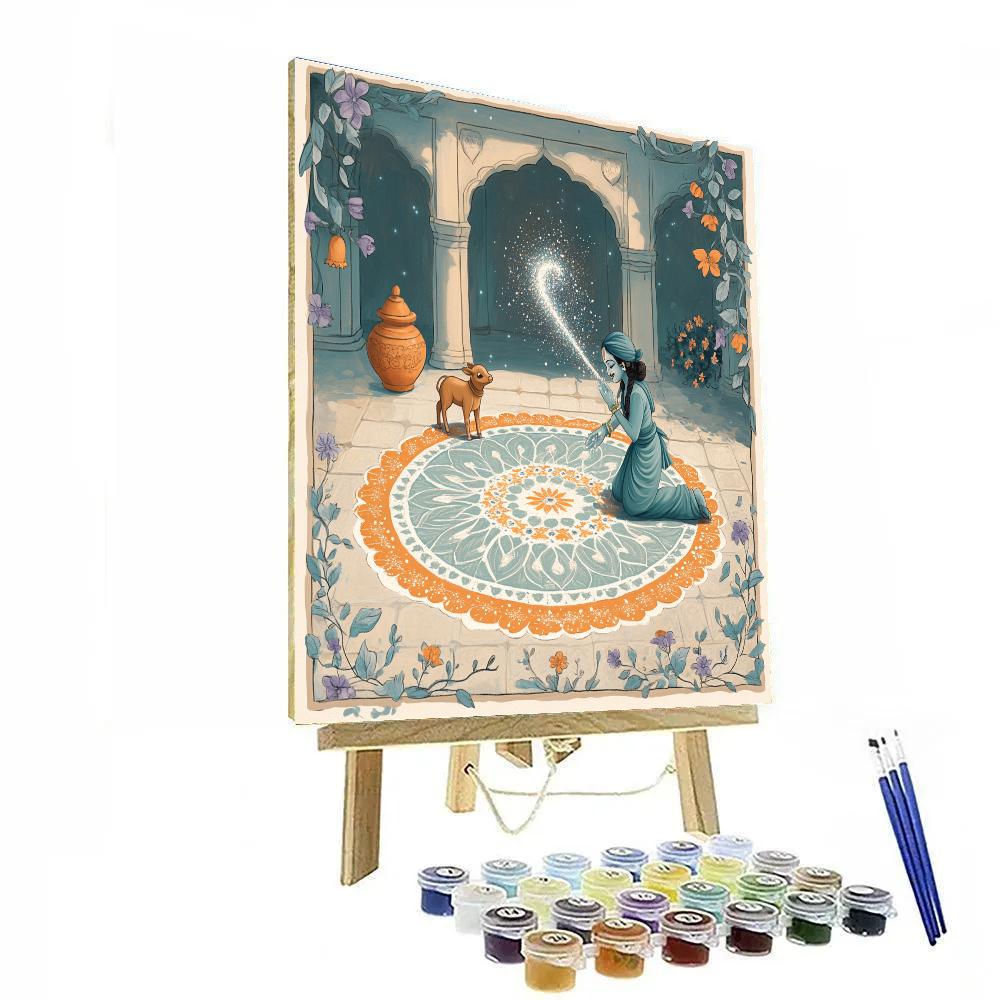 Krishna Painting Rangoli With Comet Dust Paint by numbers art