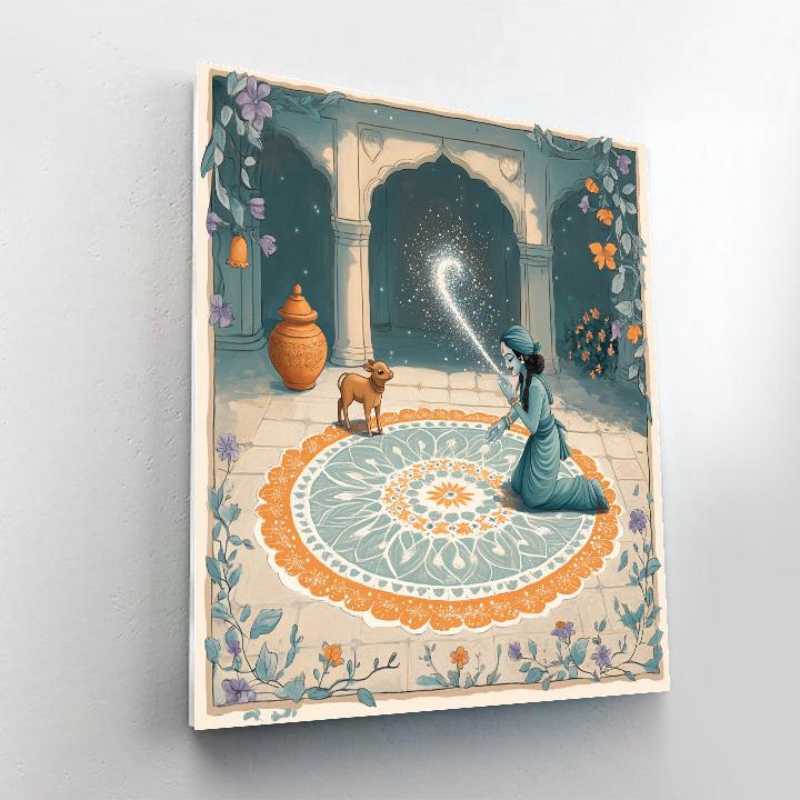 Krishna Painting Rangoli With Comet Dust Paint by numbers art