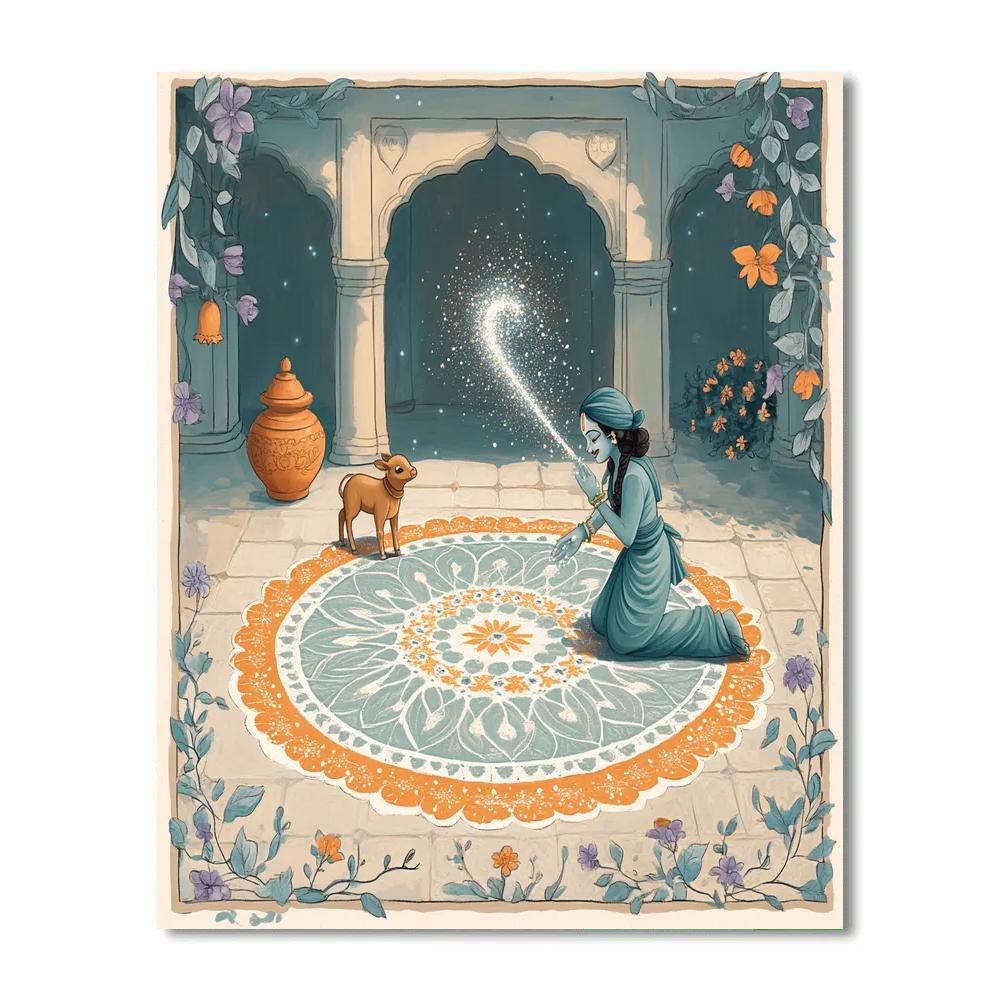 Krishna Painting Rangoli With Comet Dust Paint by numbers art